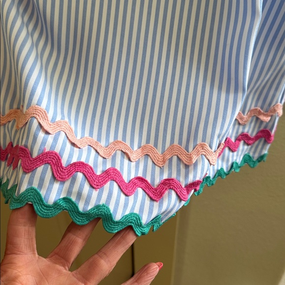 Entro NWT Light Blue and White Striped Blouse with Pink and Green Ric Rac - Picture 7 of 8